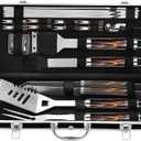 Grilljoy BBQ Accessories Grill Tools Set - 22PCS Stainless Steel Barbecue Grill Accessories for Outdoor Grill with Black Aluminum Case - Christmas Grilling Gifts for Men & Dad -Grill Tools Kit (Flamed Pattern)