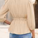 ZESICA Women's 2026 Fall Babydoll Peplum Tops V Neck Puff 3/4 Length Sleeve Shirts Dressy Casual Blouses (S)