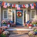 SmoothNovelty 4th of July Bow Garland 6ft 250th Anniversary Banner American Flag Patriotic Garland with Bow USA Flag Banner for 250th Independence Memorial Day Mantel Party Decor