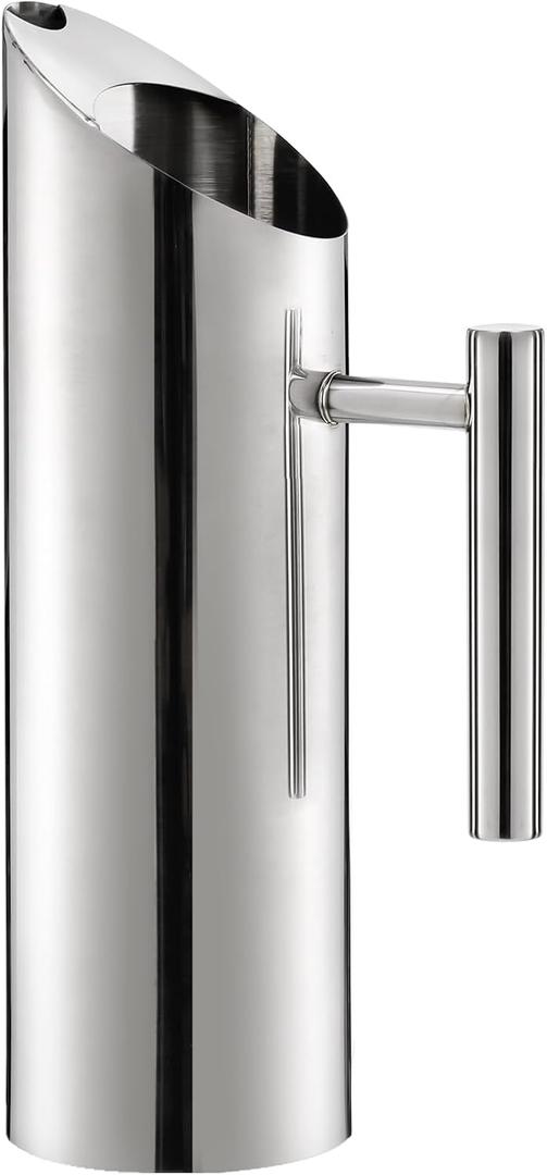 Hiceeden Stainless Steel Water Pitcher, 53oz/1.5L Modern Metal Pitcher with Ice Guard, Silver Carafe Drink Pitcher with Handle, Beverage Container for Iced/Hot Tea, Juice, Coffee, Milk