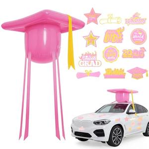 Teyva Daily Graduation Car Decorations Kit for Class of 2026 Large Inflatable PVC 20 Inch Graduation Cap and 18 Pcs Grad Magnet Sticker for 2026 Grad Prom Party Golf Cart Decor(Pink)