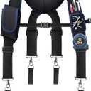 Tool Belt Suspenders for Men, Adjustable Padded Carpenter Tool Belt with Magnetic WristBand Multifunctional Pouch Pocket for Construction Workers (Black)