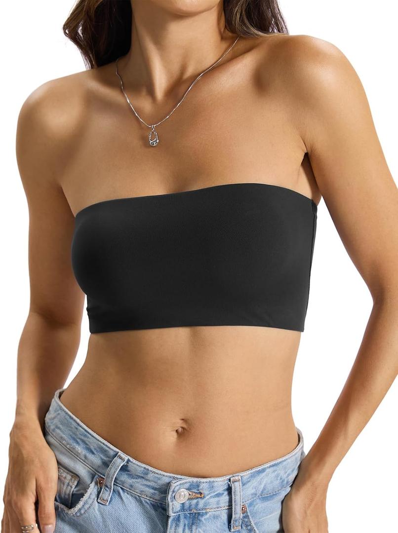 EasyGala Womens Double Lined Tube Tops Crop Tank Top Non-Padded Strapless Bandeau Shirts Sexy Going Out Tops Summer 2026 (Black, S)