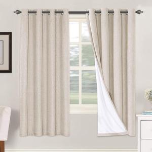 H.VERSAILTEX 72 inch Blackout Curtains, 100% Absolutely Blackout Thermal Insulated Textured Linen Look Curtain Draperies Anti-Rust Grommet Linen Curtains Blackout, 2 Panels, Natural