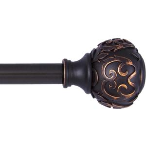 Kenney KNM75512 Fast Fit Easy Install Carey Textured Scroll Ball End Decorative Window Curtain Rod, 36-66" Adjustable Length, Oil Rubbed Bronze Finish, 5/8" Diameter Steel Tube