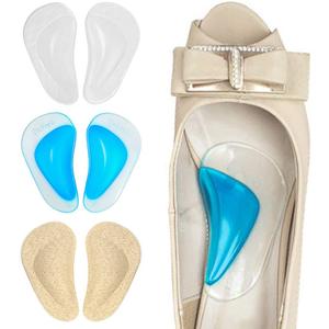Dr. Foot's Arch Support Shoe Insoles for Flat Feet, Gel Arch Inserts for Plantar Fasciitis, Adhesive Arch Pad for Relieve Pressure and Feet Pain- 3 Pairs (Beige+Blue+ Clear, 3 Count (Pack of 1))