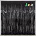 Black Tinsel Fringe Backdrop Curtains for Parties, Melsan 3.2 x 8 ft Black Streamer Photo Backdrop for Birthday, Graduations, New Year Eve Party Decor - Pack of 2