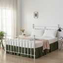 Tufted Dot Bed Skirt Queen Size Ruffled Bed Skirt with Split Corners, 18 Inch Drop Dust Ruffle Bed Skirts with Platform, Olive Green