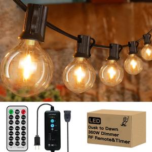 26FT 14 G40 LED Outdoor String Lights Waterproof with Dusk to Dawn,Dimmable Patio Lights for Outside with Wireless Remote, Shatterproof Bulbs(1 Spare) String Lights with Timer for Backyard