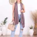 Popana Long Sleeveless Cardigan for Women  Draped Open Front, Asymmetric Hem Long Sweater Vest (Small, Toffee)