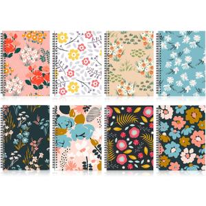 8 Pack Spiral Notebook A5 8.3 x 5.7 Inch College Ruled Spiral Journal Notebook 100 Pages/50 Sheets School Professional Journaling Notebooks for Business Work School Office Supplies(Floral Pattern)