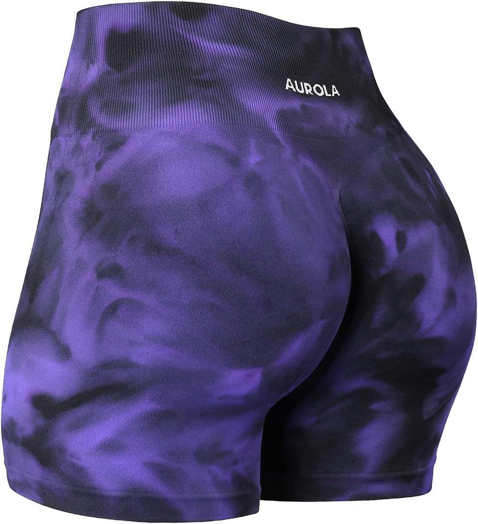 AUROLA Dream Tie Dye Workout Shorts for Women Seamless Scrunch Soft Active Shorts (Large)