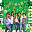 St Patrick's Day Decorations Kit,St Patricks Day Decorations Foil Fringe Curtains,Shamrock Lucky Banner,Clover Hanging Swirls,Door Hanging Ornament,Shamrock Garlands,Balloons for Home Party Supplies