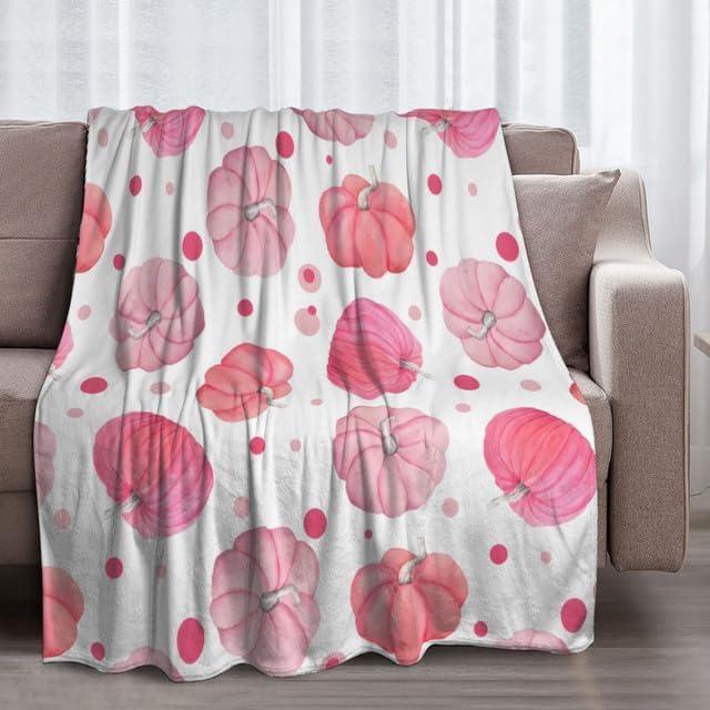 Fall Blanket Cute Pink Pumpkin Polka Dot Autumn Throw Blankets Elegant Fall Throws for Kids Adults Soft Warm Cozy Flannel for Sofa Bedding Thanksgiving Gifts Harvest Decorations 40x50 in