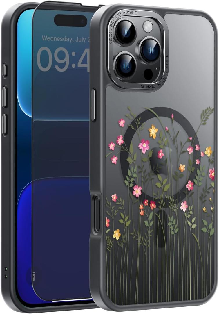 FUNMIKO for iPhone 16 Pro Max Case with Privacy Screen Protector, Wireless Charging Compatible, Translucent Matte Cover - Cute Floral Design Phone Case for Women Girls - Tiny Flower and Leaves FUNMIKO for iPhone 16 Pro Max Case with Privacy Screen Protector, Wireless Charging Compatible, Translucent Matte Cover - Cute Floral Design Phone Case for Women Girls - Tiny Flower and Leaves