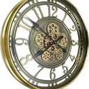 Real Moving Gears Wall Clock Large Modern Metal Clocks for Living Room Decor, Industrial Steampunk Unique Vintage Rustic Decorative Clock for Home Farmhouse Office, 21 Inch,Bronze Gold Arabic