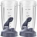 MEET JUICE 2-Pack 32oz Replacement Cups with Flip-Top To-Go Lids & Gaskets (4-Inch Diameter) ;Compatible with NutriBullet 600W/900W Series;NOT for Magic Bullet,Lean, RX