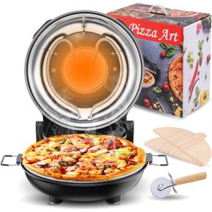 Pizza Maker(Black), Pizza Oven,Indoor Portable Electric Pizza Oven,Portable Small Pizza Oven Cooker,12-Inch Electric Indoor Pizza Cooker,Dual Temperature control Pizza Maker Machine with Timer