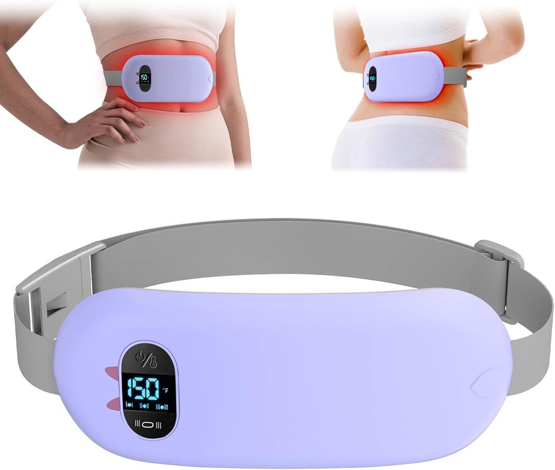 Portable Heating Pad for Cramps FSA, HSA Cordless Electric Period Fast Heat Pad for Back Pain Relief Menstrual Belt 6 Heat 6 Massage Gifts for Women Her Girlfriend Christmas Stocking Stuffers Purple