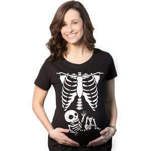 Maternity Skeleton Baby Monster Pumpkin T Shirts Funny Cute Pregnancy Halloween Tees (Small, Black)