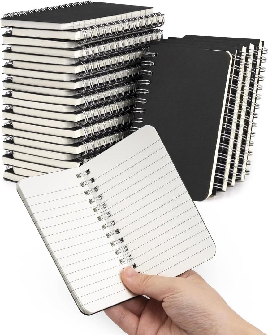 Dynta Mini Spiral Notebooks 3x5 Bulk, Pocket Notebooks Memo Pads 30 Packs, Small Notepads Black Cardboard Cover for Men, Women, Kids, Home, Office, School, Travel (60 Sheets/120 Pages)