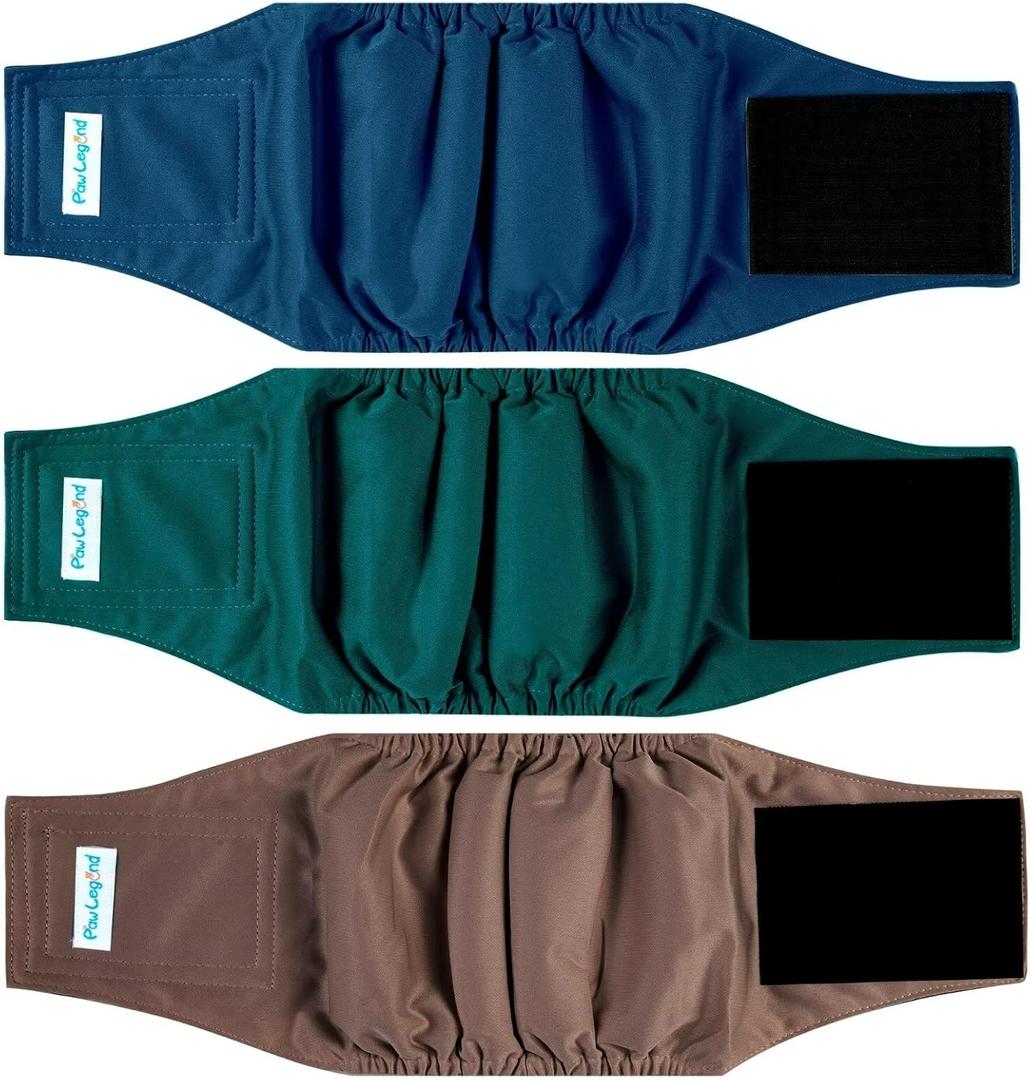 Paw Legend Washable Dogs Diapers Male Dog Belly Bands for Male Dogs Diapers Reusable Puppy & Doggie Diapers Male (3 Pack, X-Small) (Brown, Navy, Dark Green)
