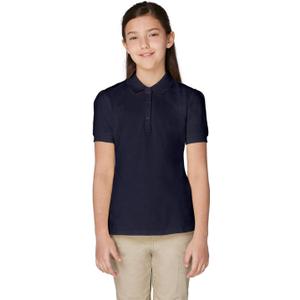 French Toast Girls' Short Sleeve Stretch Pique Polo Shirt (7-8, Navy)