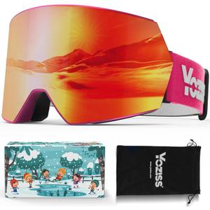 Ski Goggles for Kids, Toddler Ski Goggles Snowboard Goggles For Boys Girls Youth Aged 7-14, 100% UV Protection OTG (Red)