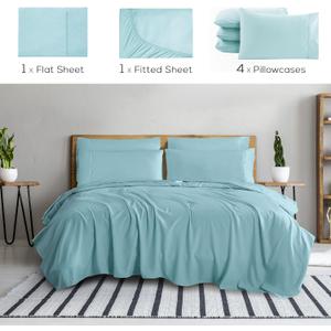 Mueller Ultratemp King Size Sheets Set, Super Soft 1800, 6 Piece, Deep Pocket up to 16" Cooling Sheets King Size, Transfers Heat, Breathes Better, Hypoallergenic, Wrinkle, Light Teal