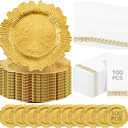 Nitial 100 Set Reef Charger Plate Set Bulk 100 Pcs 13" Plastic Plate Chargers Matte Ruffled Rim Charger Plate with 100 Pcs Paper Napkins Disposable Guest Towel for Table Setting Wedding Party(Gold)