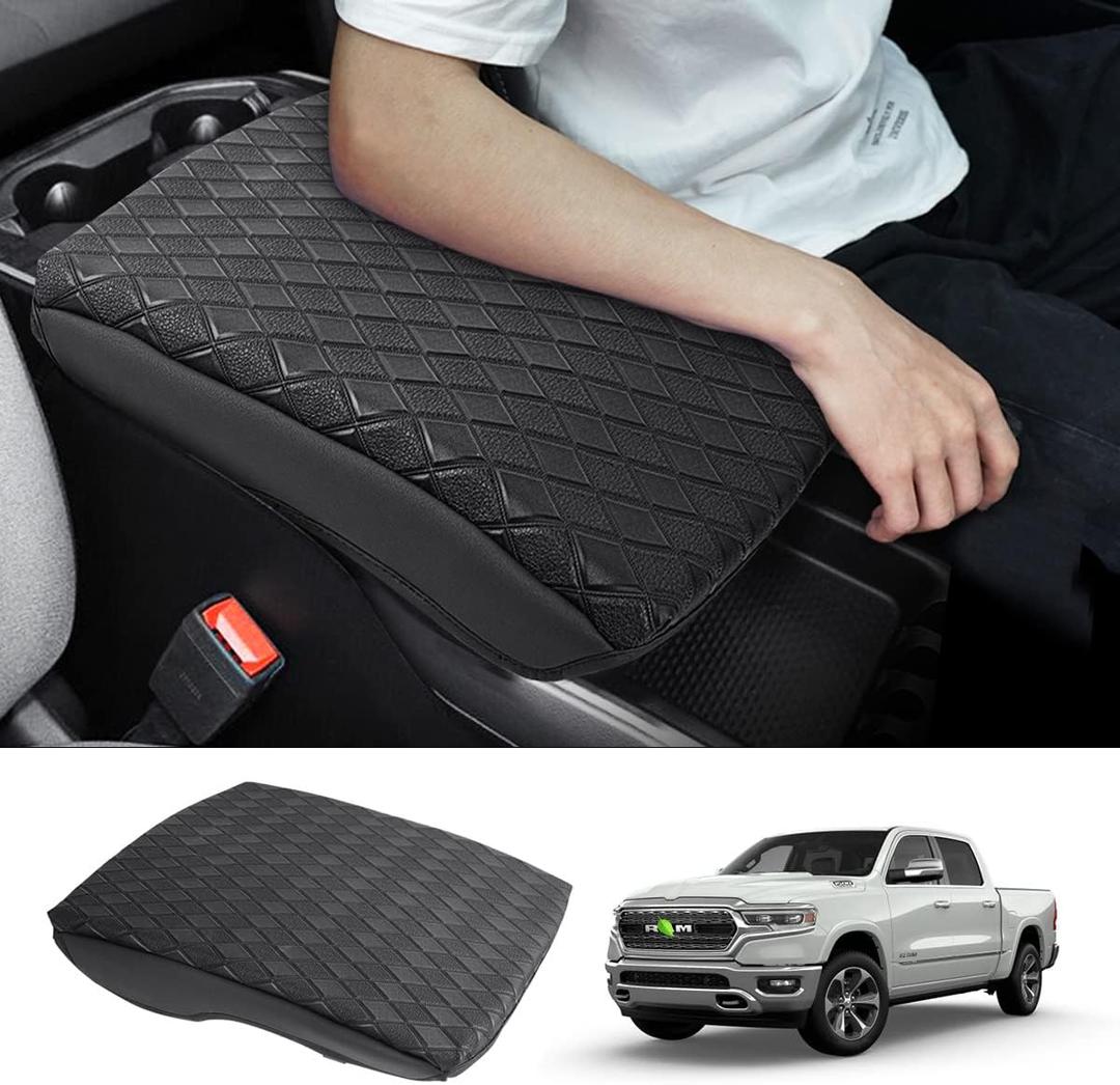 Karltys Center Console Cover for 2019-2025 2026 Dodge Ram 1500 2500 3500, Leather Console Armrest Cover for Ram 1500 Anti Scratch Waterproof Middle Console Pad Protector (Bucket Seats Only)