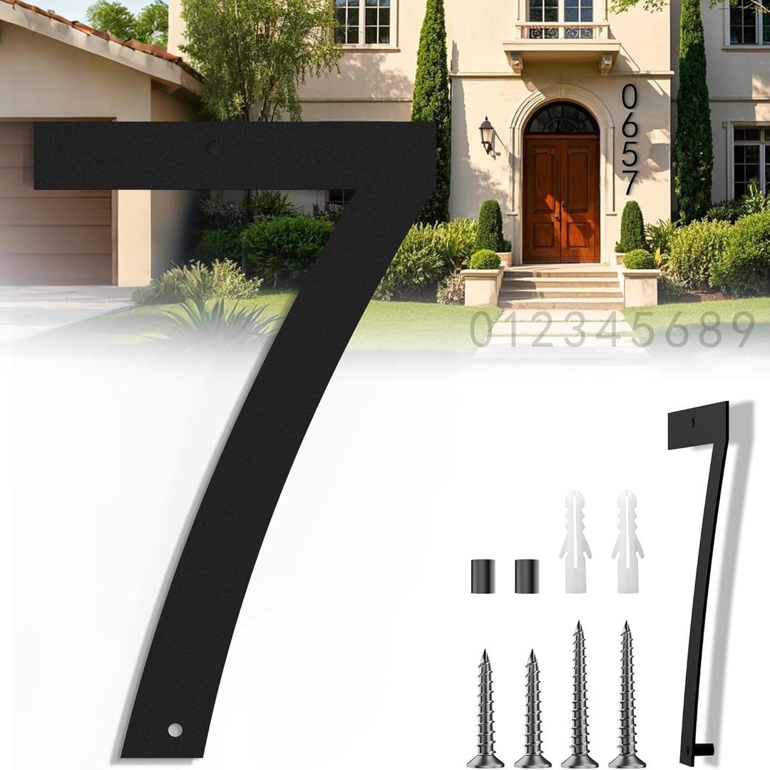 16 Inch Large Modern House Numbers for Outside, Big Address Numbers for House, Extra Large Floating House Numbers, Matte Black Steel 16'' Address Number 7 (0123456789)