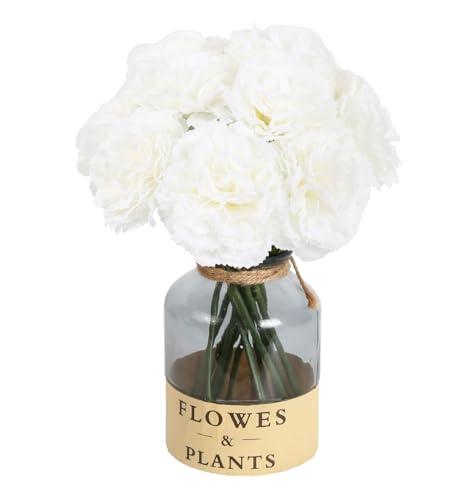 IPOPU White Carnations Artificial Flowers 10PCS Small White Flowers 11.4" Fake Carnations Silk Flowers for Home Decor Indoor Centerpiece Table Decorations Wedding Bouquets for Bride