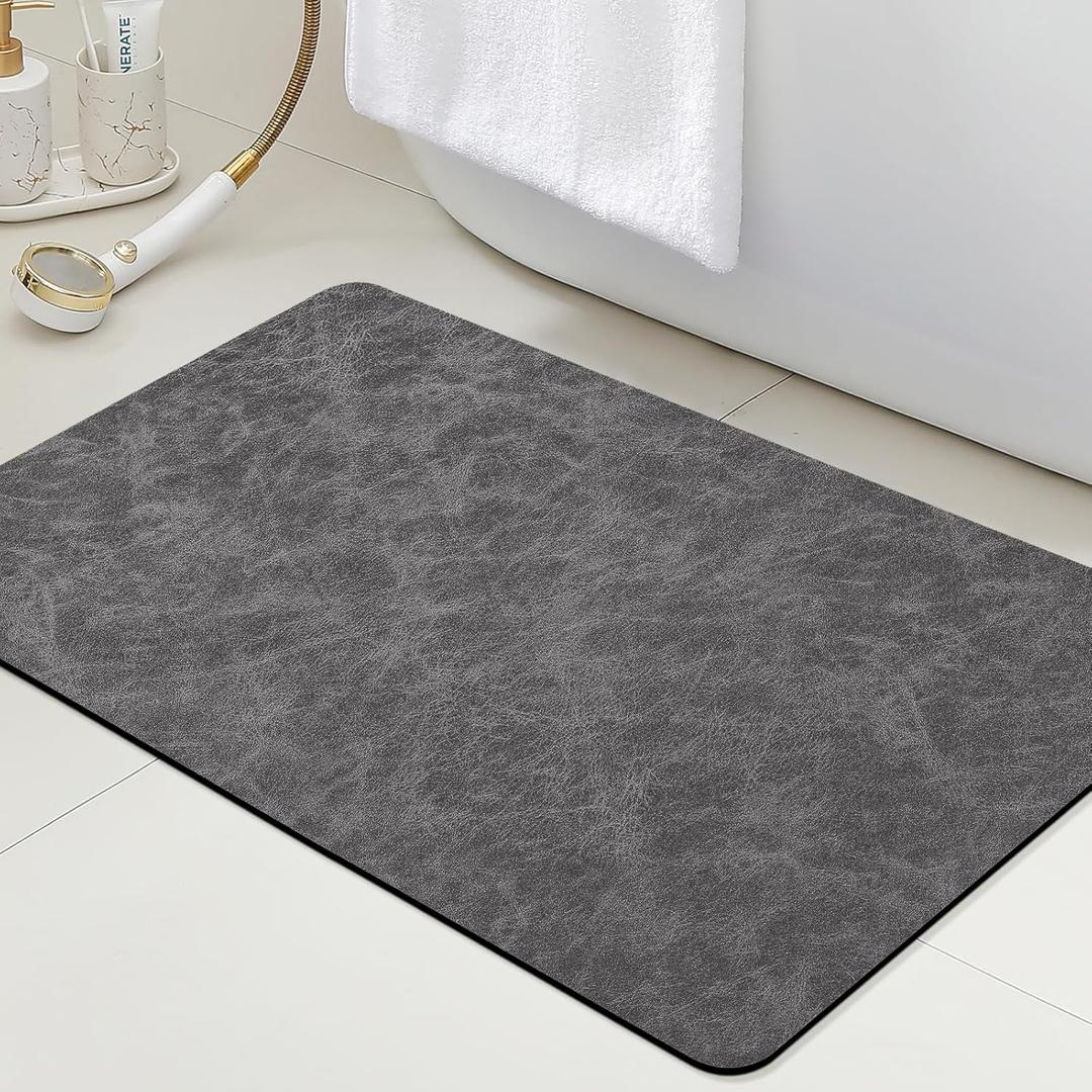ACCUMTEK Ultra Thin Bath Mat, Upgrade Backing Non Slip Thin Bath Mats Fit Under Door, Quick Dry Ultra Absorbent Bathroom Rugs, Machine Washable Bath Rugs for Bathroom, Charcoal Gray/Crackle/24 x17