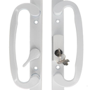 8.5" Legacy Sliding Patio Glass Door Keyed Offset Latch White Handle Set with Keys - Sash Controls 2265 Keyed Lock - Fits 3-15/16" Screw Hole Spacing and 1-1/4" to 2-1/4" Door Thickness