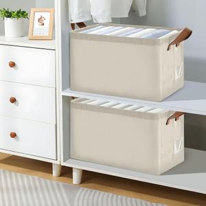 2 Beige Storage Bins 23x15x12in. Foldable
