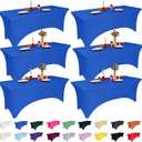 6 Pack 6 Feet Royal Blue Spandex Tablecloth for Rectangular Tables, Fitted & Stretch, Washable, Wrinkle Resistant, Perfect for Event, Wedding, Party, Banquet, Cocktail, Festival, and Table Protector