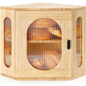 Sunhoo Bread Box for Kitchen Countertop Corner Bread Storage Wooden Breadbox Container 2 Layer Bread Holder Keeper Large Farmhouse Bread Bin Shelf for Homemade Pantry Vintage Acrylic Window(Yellow)