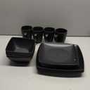 Teivio 16-piece Plastic Wheat Straw Square Dinnerware Set for 4, Unbreakable Dinner Plates, Salad Plates, Snack Bowls, Mugs, Dishwasher Safe, Black