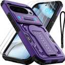 for Google Pixel 10/10 Pro/Pixel 9/9 Pro Phone Case with 2*Screen Protector, Slide Camera Cover, Kickstand, Lanyard Strap,Military Grade Shockproof Protective Heavy Duty Non-Slip Case,Purple