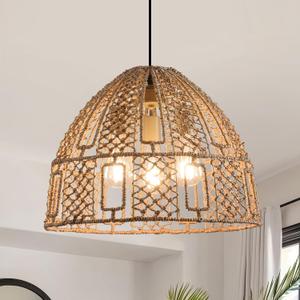 17.7" Rattan Pendant Light,Hand Woven Wicker Hanging Light