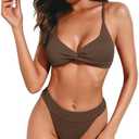 ZAFUL Women Bikini Sets Criss Cross Back Bathing Suit Knot Front Two Piece Swimwear Thong Cheeky Swimsuit Set Size S, Dark Brown