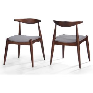 Christopher Knight Home Francie Fabric with Walnut Finish Dining Chairs, 2-Pcs Set, Light Grey / Walnut