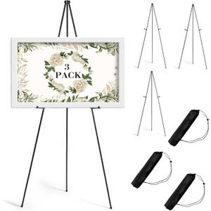 AZEAM 63" Easel Stand for Sign, 3 Pack Portable Easel for Painting, Foldable Black Metal Easel Display Stand Poster Holder Adjustable Sign Stand for Display Wedding Arts Poster