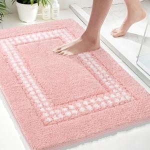 Pink Bathroom Rugs 20x31, Non Slip Washable Bath Mats,Super Soft Microfiber Bathroom Mats, Plush Fluffy Absorbent Bath Rugs for Sink Tub Basin Shower Floor