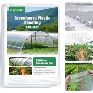 Greenhouse Plastic Sheeting, 6.5 x 19.6 FT 6 mil Clear Greenhouse Film, UV Resistant Polyethylene Film for Farms, Agriculture, Garden