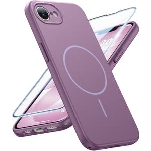 FNTCASE for iPhone 17e & iPhone 16e Case: [Compatible with Magsafe] Solid Matte Magnetic Phone Cover with [Full Camera Protection] [Screen Protector] Military Grade Shockproof Protective, Lavender