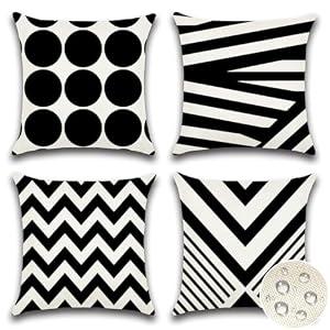 OTOSTAR Outdoor Waterproof Throw Pillow Covers Set of 4 Decorative Outdoor Pillow Covers Garden Modern Geometric Pillow Cases for Patio Furniture Couch Ten Bench 16x16 Inch (Black)