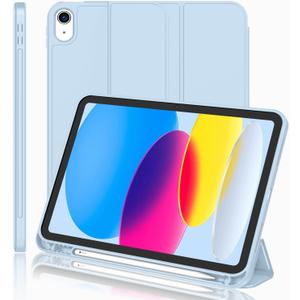 iMieet iPad (A16) Case 11th Gen/iPad 10th Generation Case [11-Inch 2025/10.9 Inch 2022] with Pencil Holder, Trifold Stand Smart Cover with Soft TPU Back,Auto Wake/Sleep(Sky Blue)