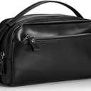 Travel Toiletry Bag for Men Hanging Dopp Kit - 100% Genuine Leather Mens Travel Organizer- Shaving Bag for Toiletries Accessories with Large Capacity -Best Gift for Husband Father Boyfriend, Black